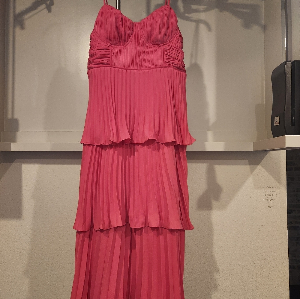 Lulu's Cascading Crush Hot Pink Tiered Midi Dress Sz L